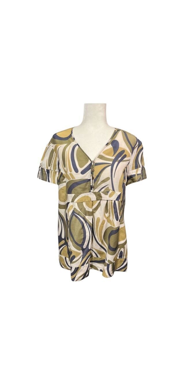 Kasper silk and cotton blend sage/blue/cream empire waist blouse - M